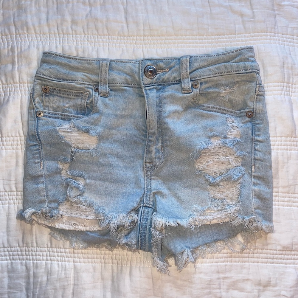 High Rise Distressed Jean Shorts